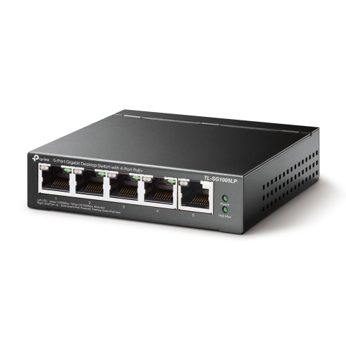 TP-LINK (TL-SG1005LP) 5-Port Gigabit Unmanaged Desktop Switch, 4-Port PoE, Intelligent Power, Steel Case