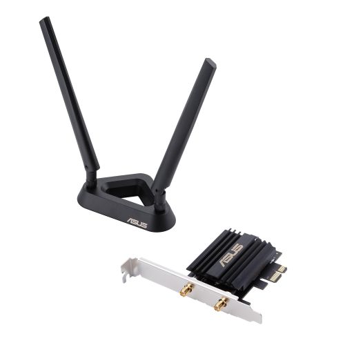 Asus (PCE-AX58BT) AX3000 (574+2402) Wireless Dual Band PCI Express Wi-Fi 6 Adapter, Bluetooth 5.0, WPA3, OFDMA & MU-MIMO, External Base