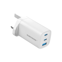 SUMVISION Universal 3 Port USB Laptop Wall Charger, 65W, GaN, Multiport USB Connections with Type-C, USB-A QC 3.0 Fast Charge & USB-A, Includes UK Plug, Suitable for USB-C Laptop Charging, UK Design and Free UK Tech Support