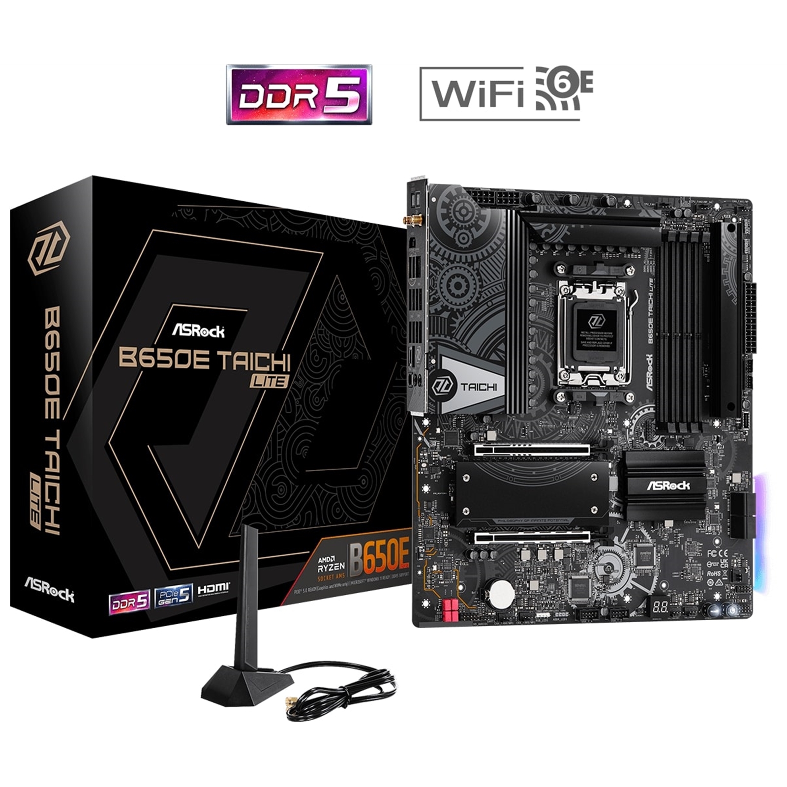 ASRock B650E Taichi Lite AMD AM5 Socket Motherboard, E-ATX, 4x DDR5 Slots, 4x M.2 Sockets, 2x USB-C Port, Fitted I/O Shield, 2.5GbE LAN, Wi-Fi 6E, 1x HDMI Port - Image 4