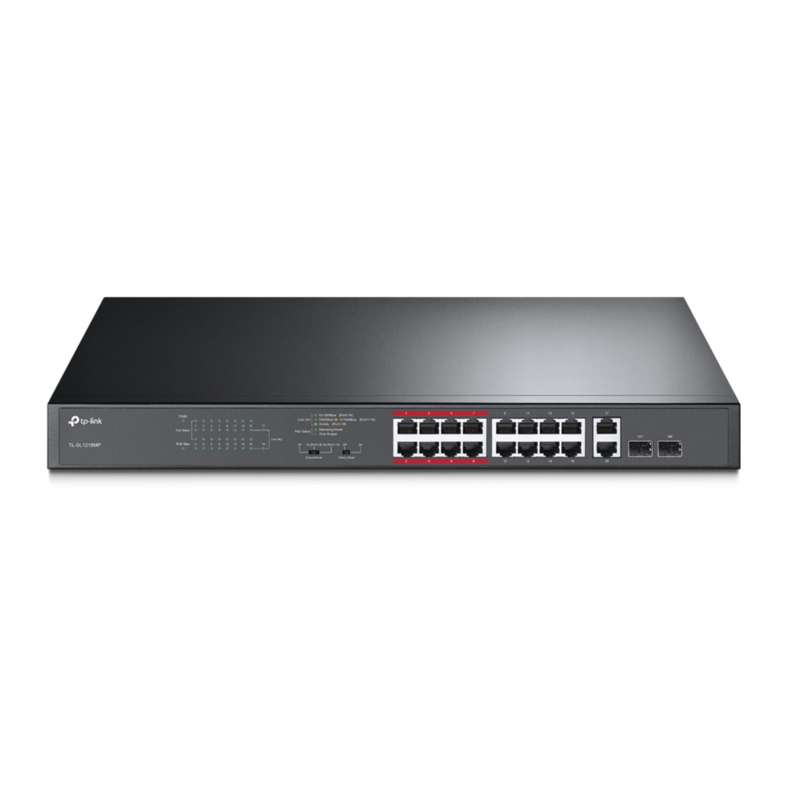 TP-Link TL-SL1218MP 16-Port Metal 10/100Mbps + 2-Port Gigabit Unmanaged PoE Switch (192W)