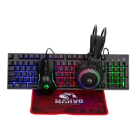 Marvo Scorpion CM416 Loot 40 4-in-1 Gaming Bundle, Wired Keyboard, Mouse, Headset and Mouse Pad, UK Layout