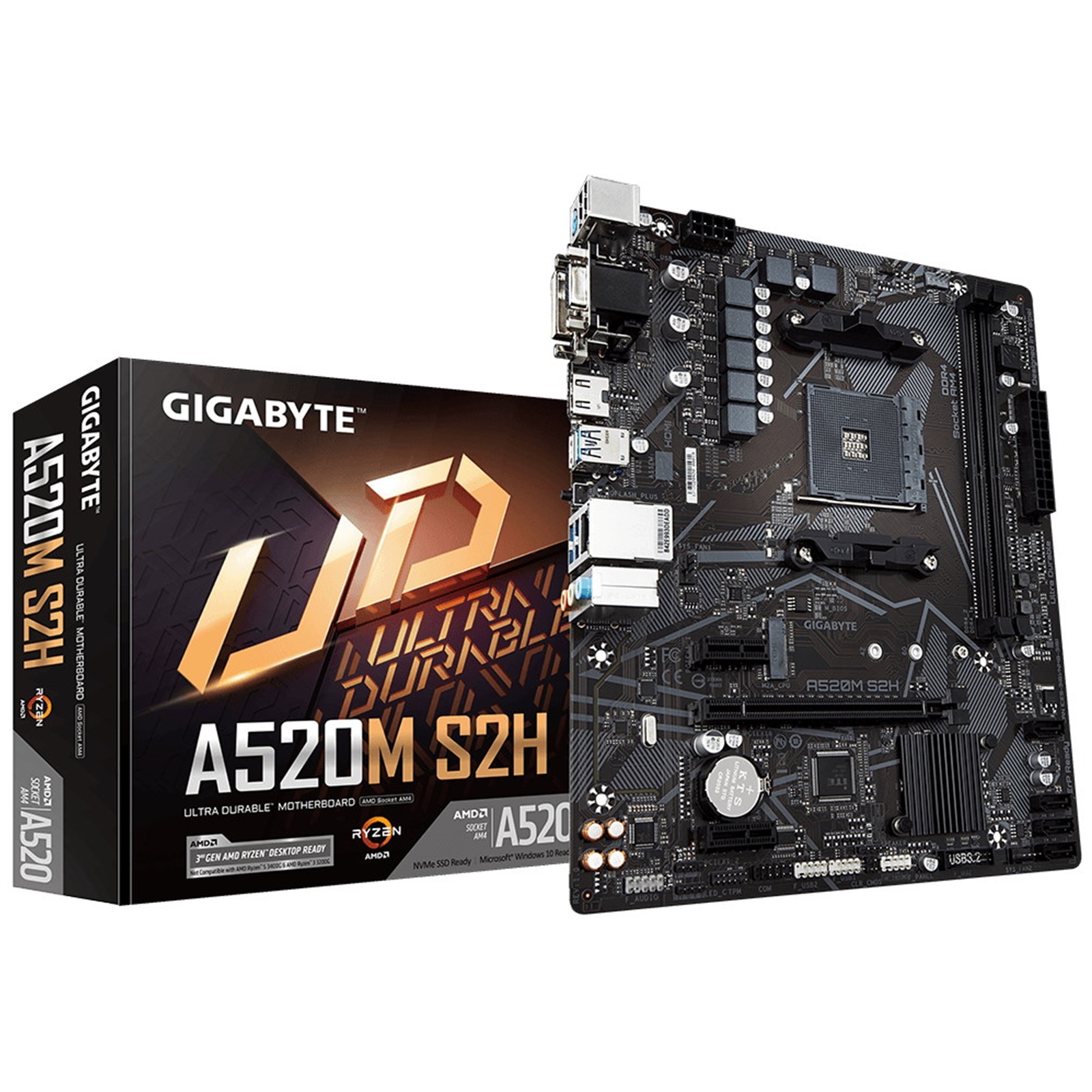 Gigabyte A520M S2H Ultra Durable AMD AM4 Socket Motherboard, Micro-ATX, 2x DDR4 Slots, 1x M.2 Socket, GbE LAN, 1x D-Sub / 1x DisplayPort / 1x HDMI Port - Image 4