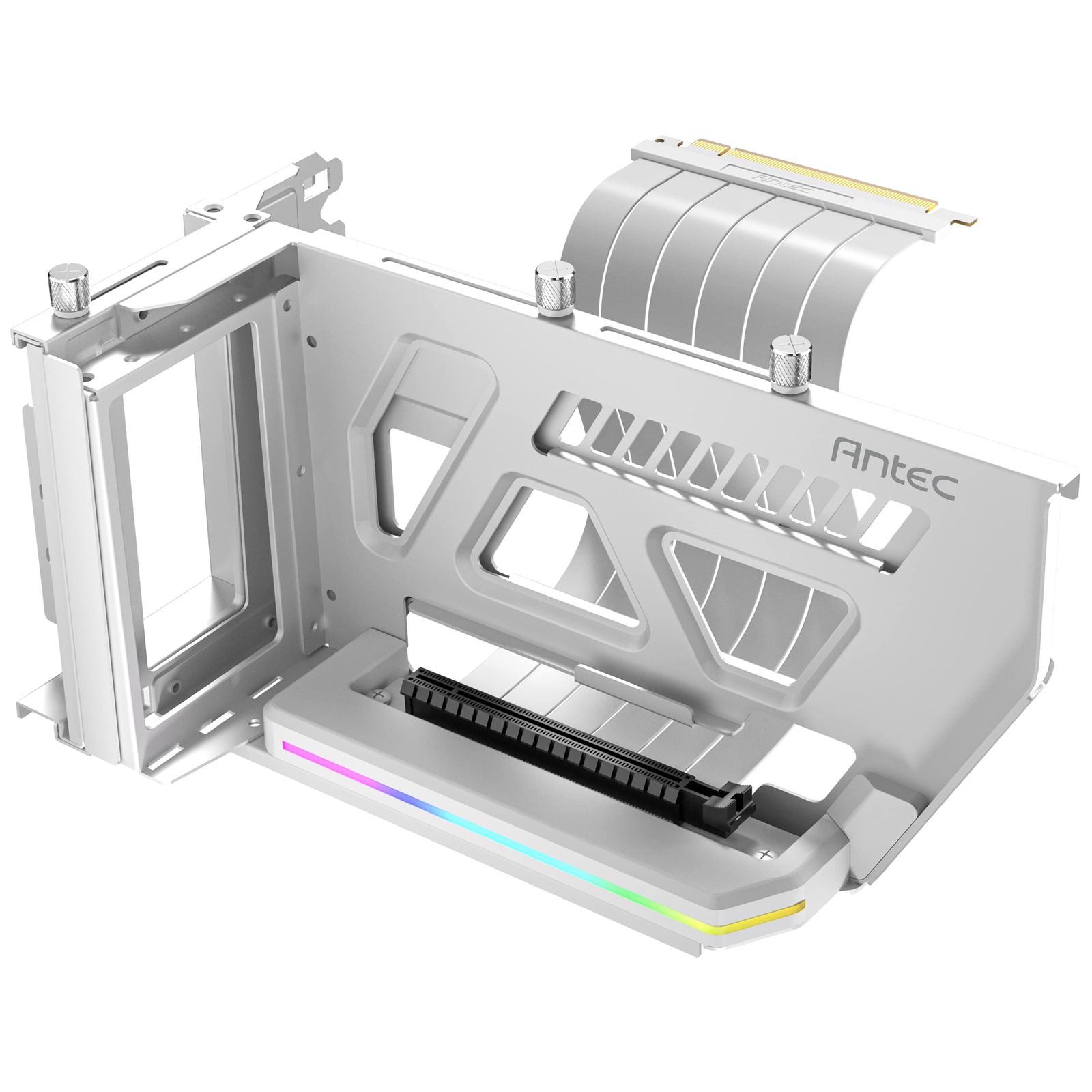 Antec RGB Adjustable Shift PCI Vertical GPU Bracket with PCI-E 4.0 Riser Cable (190mm), White, Compatible with E-ATX, ATX Cases - Image 4