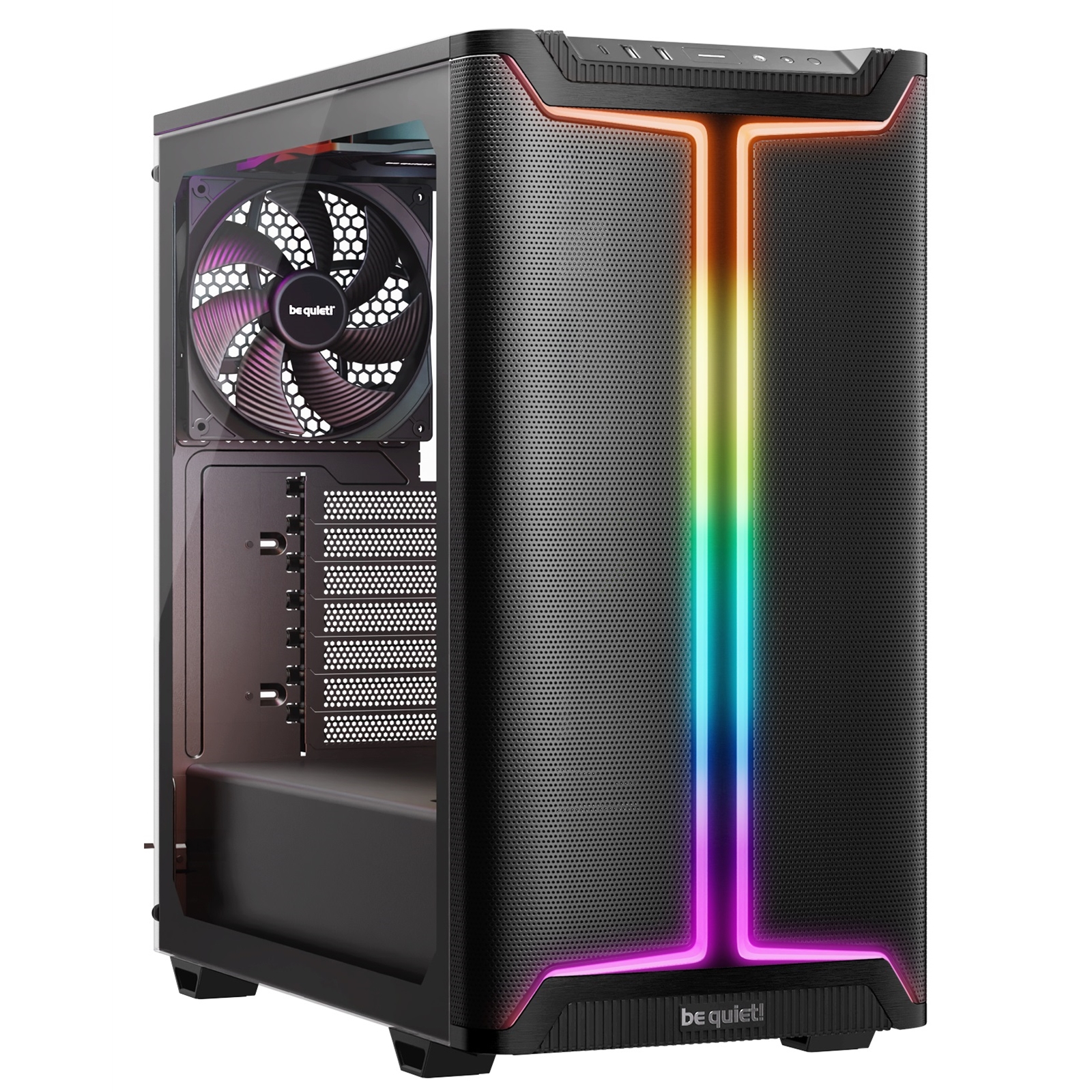 be quiet! Pure Base 501 DX Case, Airflow Window Black, Mid Tower, 2 x USB Type-A, 1 x USB Type-C, 3 x Pure Wings 3 140mm Black PWM Fans Included, Dynamic case front design with elegant ARGB lighting inside and outside of the case - Image 4