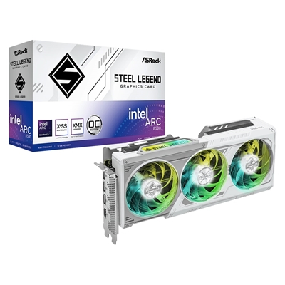 ASRock Intel Arc B580 Steel Legend 12GB OC Graphics Card, 12GB GDDR6, 2800 MHz Base Clock, Dual Fan, White, RGB, 3x DisplayPorts / 1x HDMI Port - Image 3