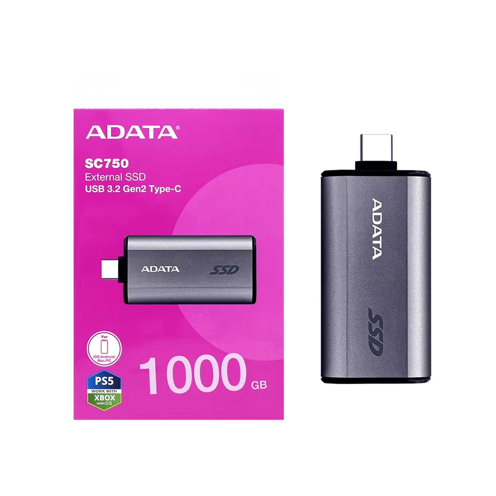 ADATA SC750 1TB USB-C Portable SSD USB 3.2 Gen 2 Up to 1000 MB/s Black Titanium Compatible with Windows, iOS, Android, PlayStation, XBox & Handheld Consoles - Image 4