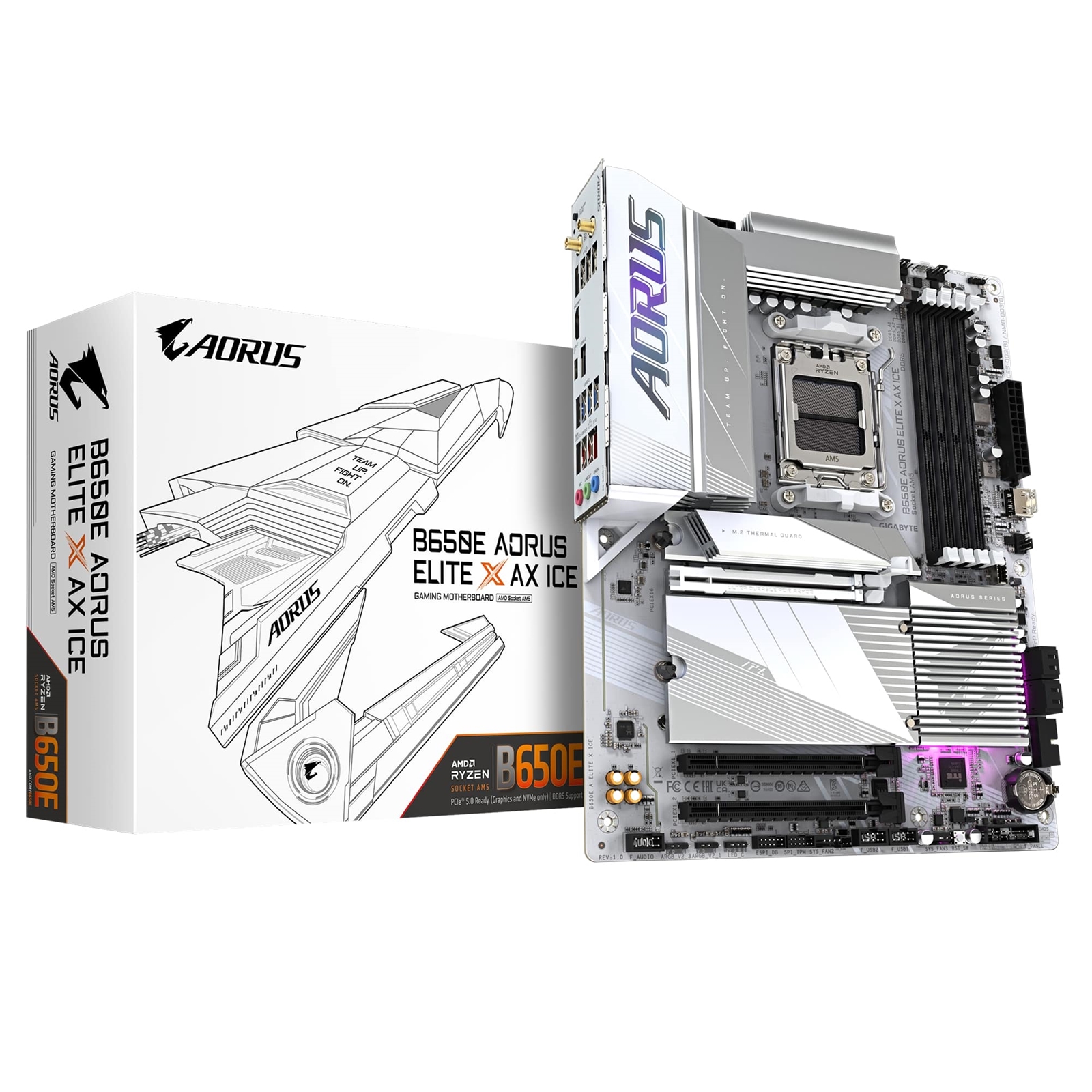 Gigabyte B650E AORUS ELITE X AX ICE AMD AM5 Socket Motherboard, ATX, 4x DDR5 Slots, 3x M.2 Sockets, 2x USB-C Port, Fitted I/O Shield, 2.5GbE LAN, Wi-Fi 6E, 2x HDMI Port / 1x USB-C - Image 4
