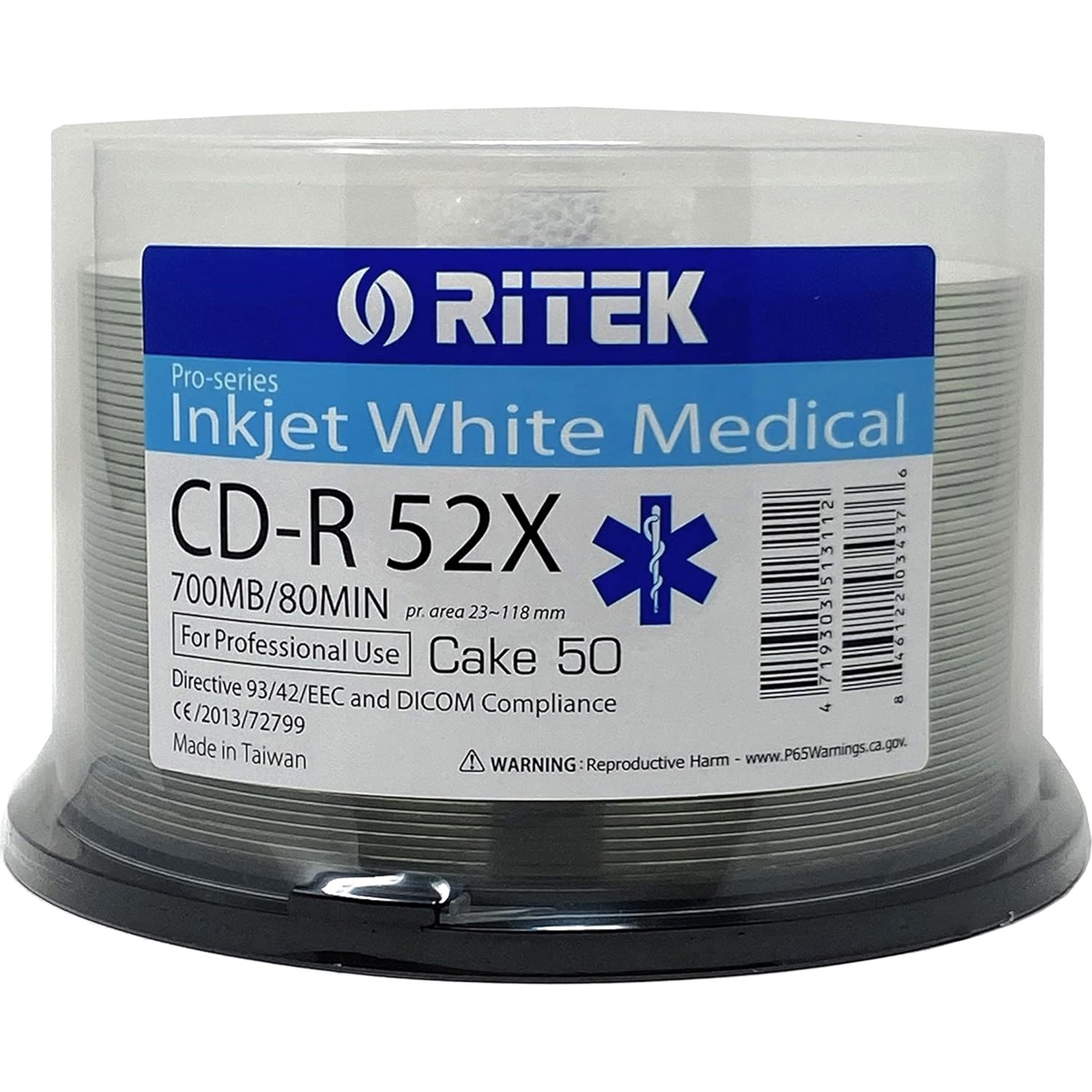 Ritek Medical Pro 50PK CD-R 52X 700MB/80Min (Directive 93/44/EEC and DICOM Compliance) - Image 4