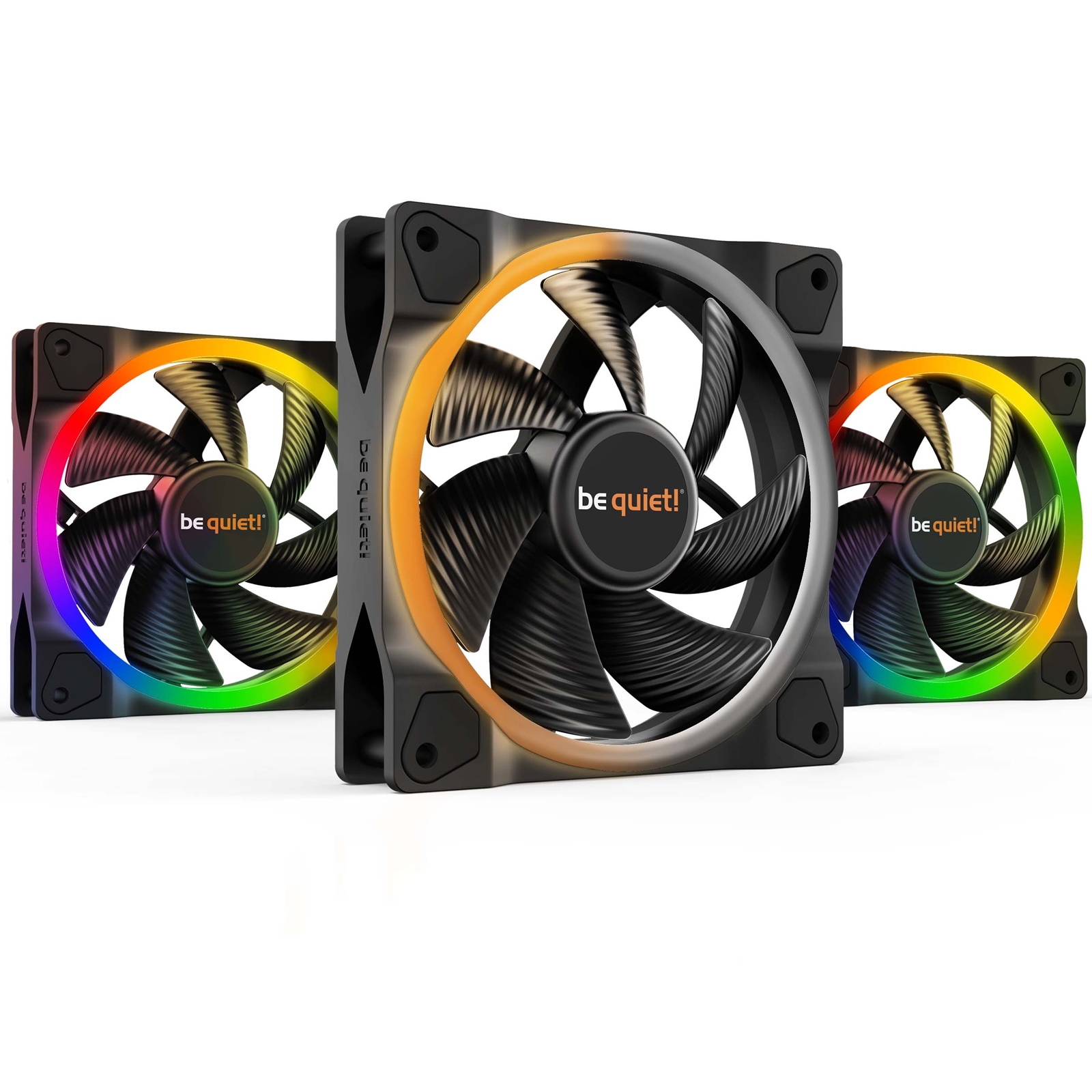 be quiet! Light Wings PWM Addressable RGB Fan Pack, 120mm, 1700RPM, 4-Pin PWM Fan & 3-Pin ARGB Connectors, Black Frame, Black Blades, ARGB Lighting on Front & Rear, Addressable RGB Hub Included - Image 4