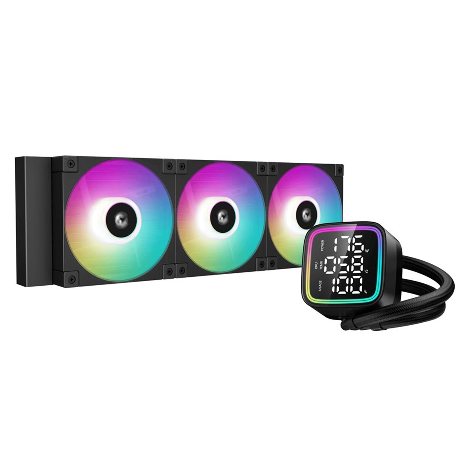 DeepCool LD 360 AIO Liquid CPU Cooler, Universal Socket, 360mm Radiator, PWM 2400RPM Cooling Fans, Addressable RGB LED Lighting, Fully Customizable Infinity Mirror Cap Design, Digital Display, - Image 4