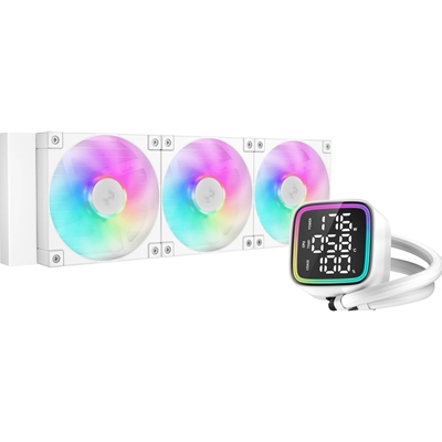 DeepCool LD 360 AIO Liquid CPU Cooler,White, Universal Socket, 360mm Radiator, PWM 2400RPM Cooling Fans, Addressable RGB LED Lighting, Fully Customizable Infinity Mirror Cap Design, Digital Display, - Image 3