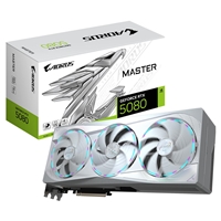 Gigabyte NVIDIA GeForce RTX 5080 AORUS MASTER ICE 16G Graphics Card, 16GB GDDR7, 10752 CUDA Cores, 2805 MHz Core Clock, Triple Fan, White, RGB, 3x DisplayPorts / 1x HDMI Port