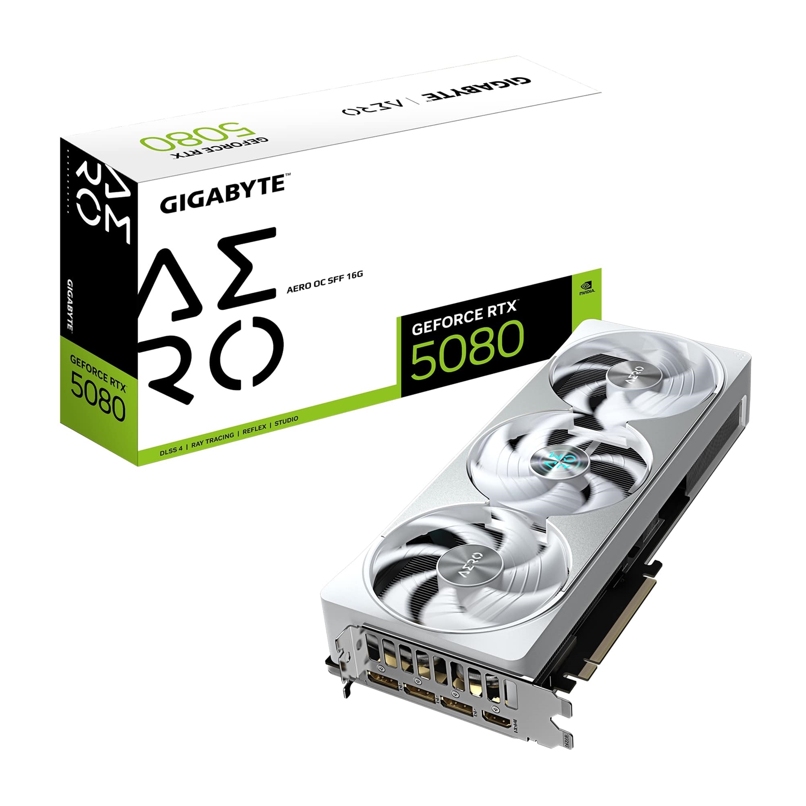 Gigabyte NVIDIA GeForce RTX 5080 AERO OC SFF 16G Graphics Card, 16GB GDDR7, 10752 CUDA Cores, 2730 MHz Core Clock, Triple Fan, White, RGB, 3x DisplayPorts / 1x HDMI Port - Image 3