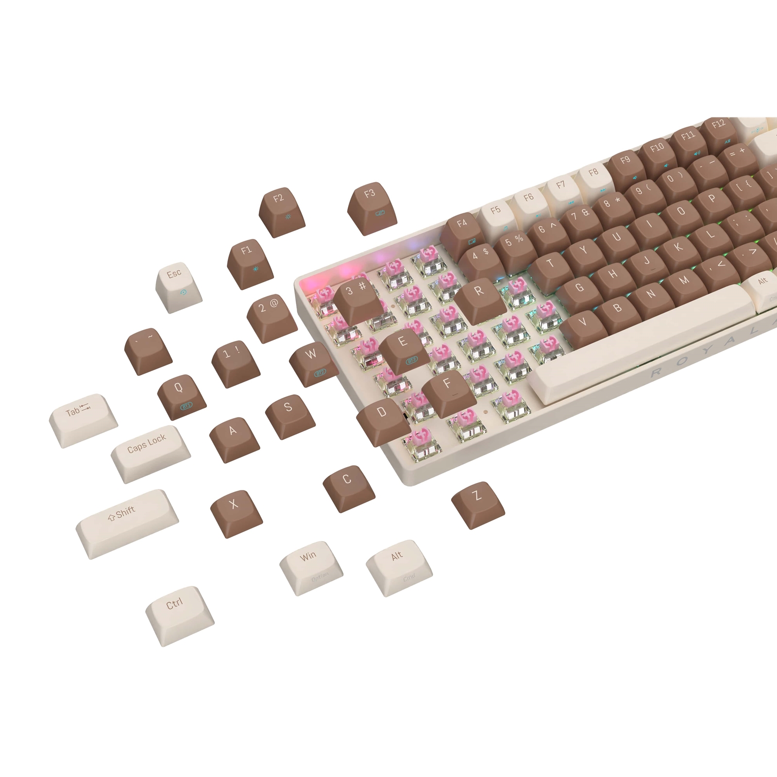 Royalaxe R87 Hot Swappable Mechanical Keyboard, 80% TKL Design, 89 Keys, 2.4GHz, Bluetooth 5.0 or Wired Connection, TTC Golden-Pink Switches, RGB, Windows and Mac Compatible, UK Layout - Image 4