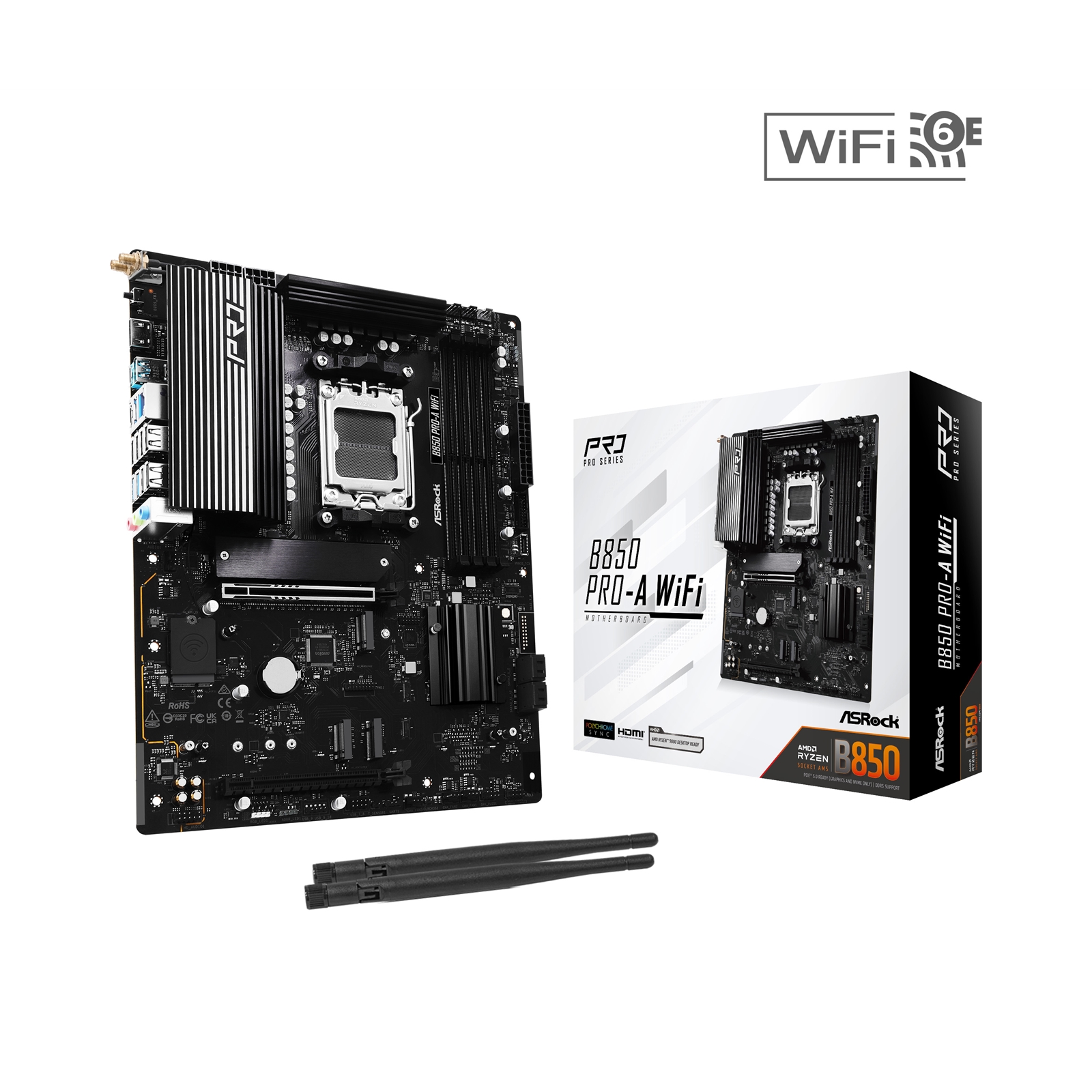 ASRock B850 Pro-A WiFi AMD AM5 Socket Motherboard, ATX, 4x DDR5 Slots, 4x M.2 Sockets, 3x USB-C Port, 2.5GbE LAN, Wi-Fi 6E, 1x HDMI Port / 1x USB-C - Image 4