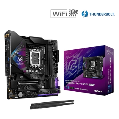 ASRock Z890M RIPTIDE WIFI PHANTOM GAMING Intel 1851 Socket Motherboard, Micro-ATX, 4x DDR5 Slots, 3x M.2 Sockets, 3x USB-C Port, Fitted I/O Shield, 2.5GbE LAN, Wi-Fi 6E, 1x DisplayPort / 1x HDMI / 2x USB-C (USB4) - Image 3