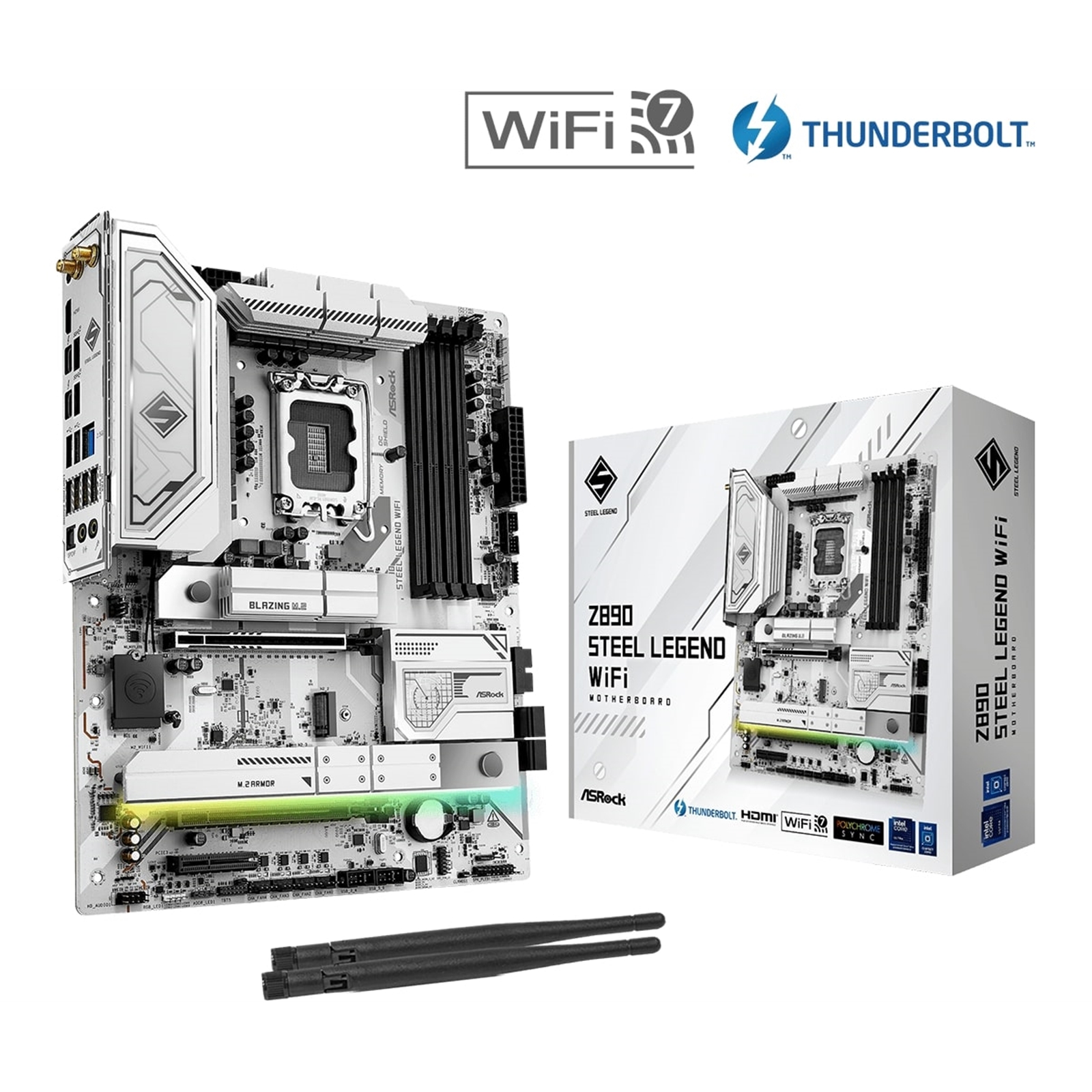 ASRock Z890 STEEL LEGEND WIFI Intel 1851 Socket Motherboard, ATX, 4x DDR5 Slots, 4x M.2 Sockets, 3x USB-C Port, Fitted I/O Shield, 2.5GbE LAN, Wi-Fi 7, 1x HDMI Port / 2x USB-C (USB4) - Image 2