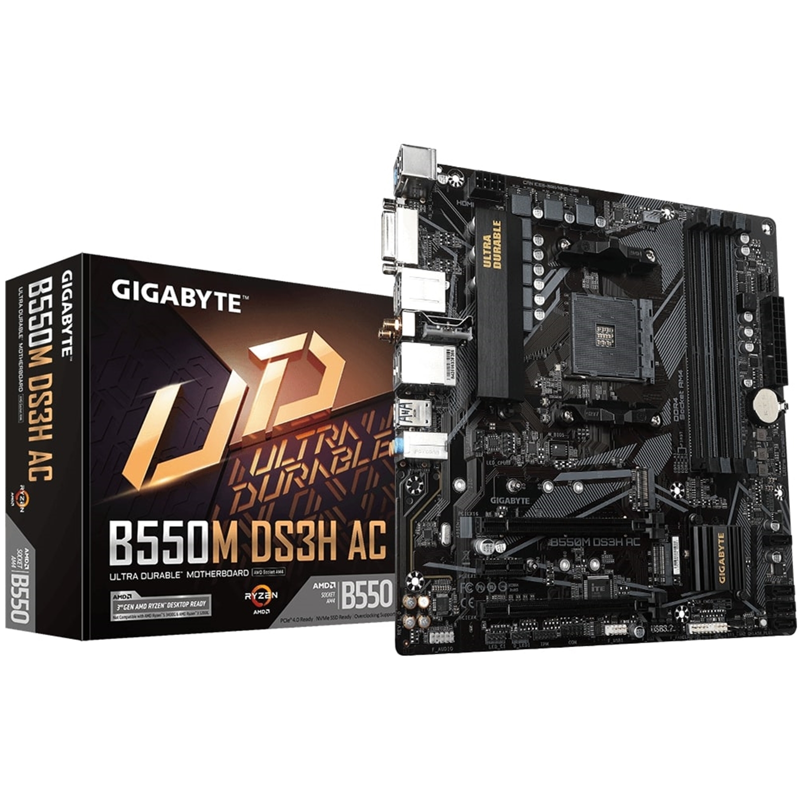 Gigabyte B550M DS3H AC Ultra Durable AMD AM4 Socket Motherboard, Micro-ATX, 4x DDR4 Slots, 2x M.2 Sockets, GbE LAN, Wi-Fi 5, 1x DVI-D / 1x HDMI Port - Image 4