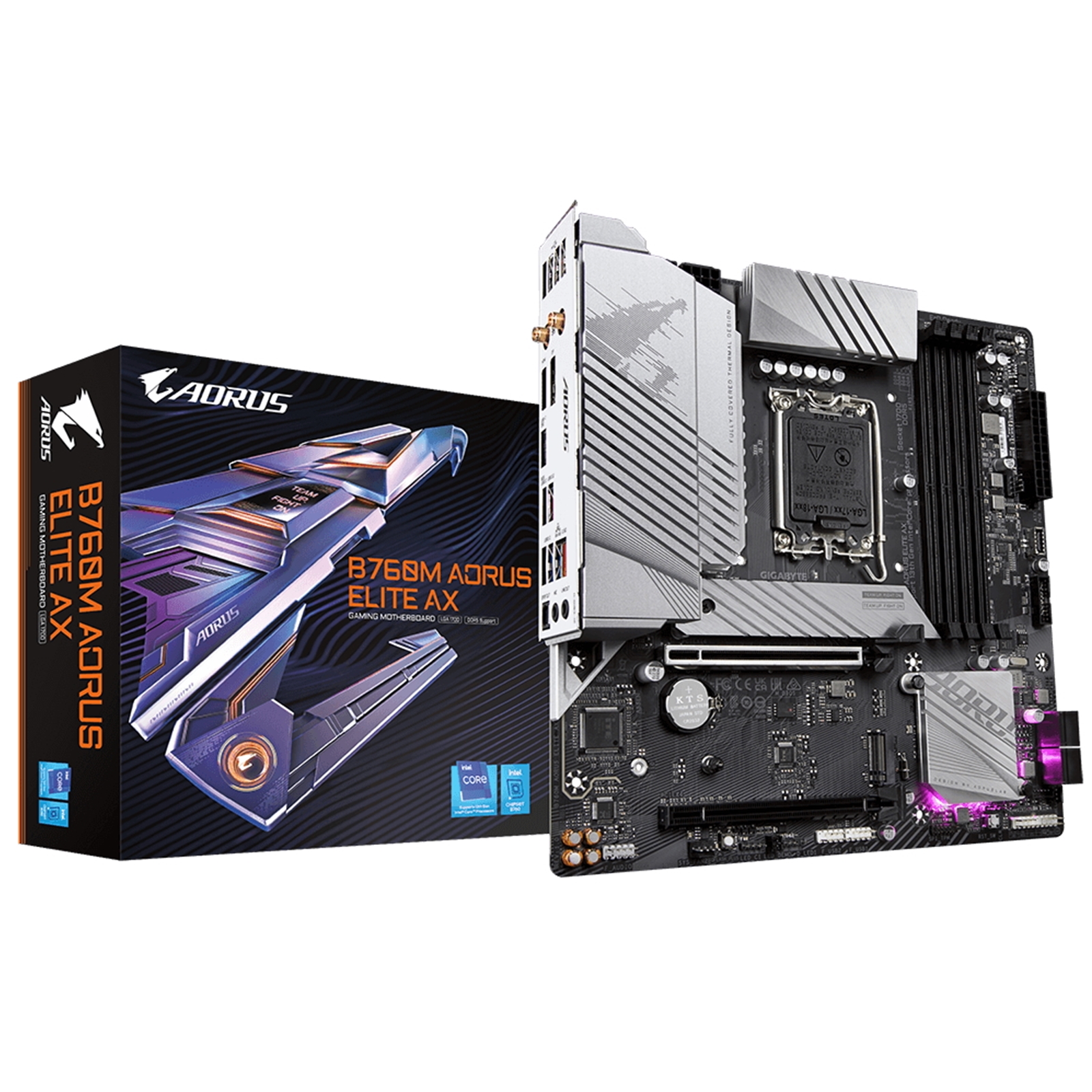 Gigabyte B760M AORUS ELITE AX Intel 1700 Socket Motherboard, Micro-ATX, 4x DDR5 Slots, 2x M.2 Sockets, 2x USB-C Port, Fitted I/O Shield, 2.5GbE LAN, Wi-Fi 6E, 1x DisplayPort / 1x HDMI Port - Image 4