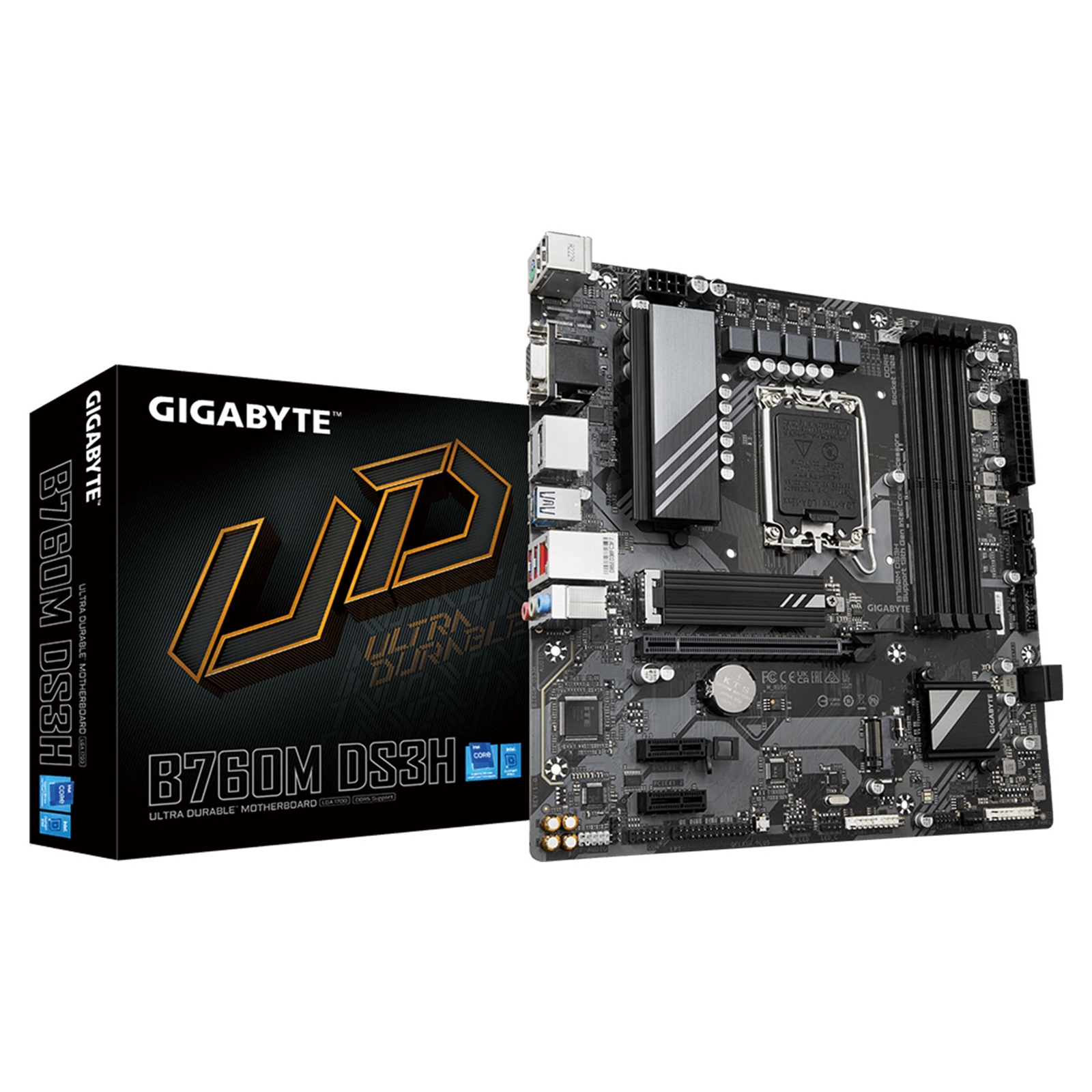 Gigabyte B760M DS3H Ultra Durable Intel 1700 Socket Motherboard, Micro-ATX, 4x DDR5 Slots, 2x M.2 Sockets, 1x USB-C Port, 2.5GbE LAN, 1x D-Sub / 2x DisplayPorts / 1x HDMI Port - Image 4