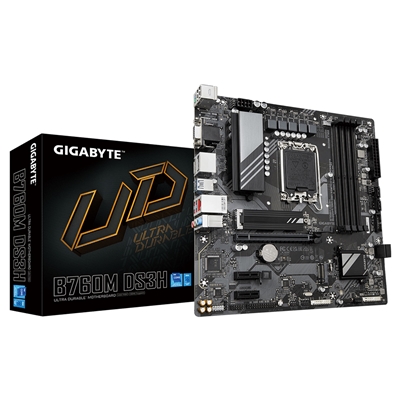 Gigabyte B760M DS3H Ultra Durable Intel 1700 Socket Motherboard, Micro-ATX, 4x DDR5 Slots, 2x M.2 Sockets, 1x USB-C Port, 2.5GbE LAN, 1x D-Sub / 2x DisplayPorts / 1x HDMI Port - Image 3