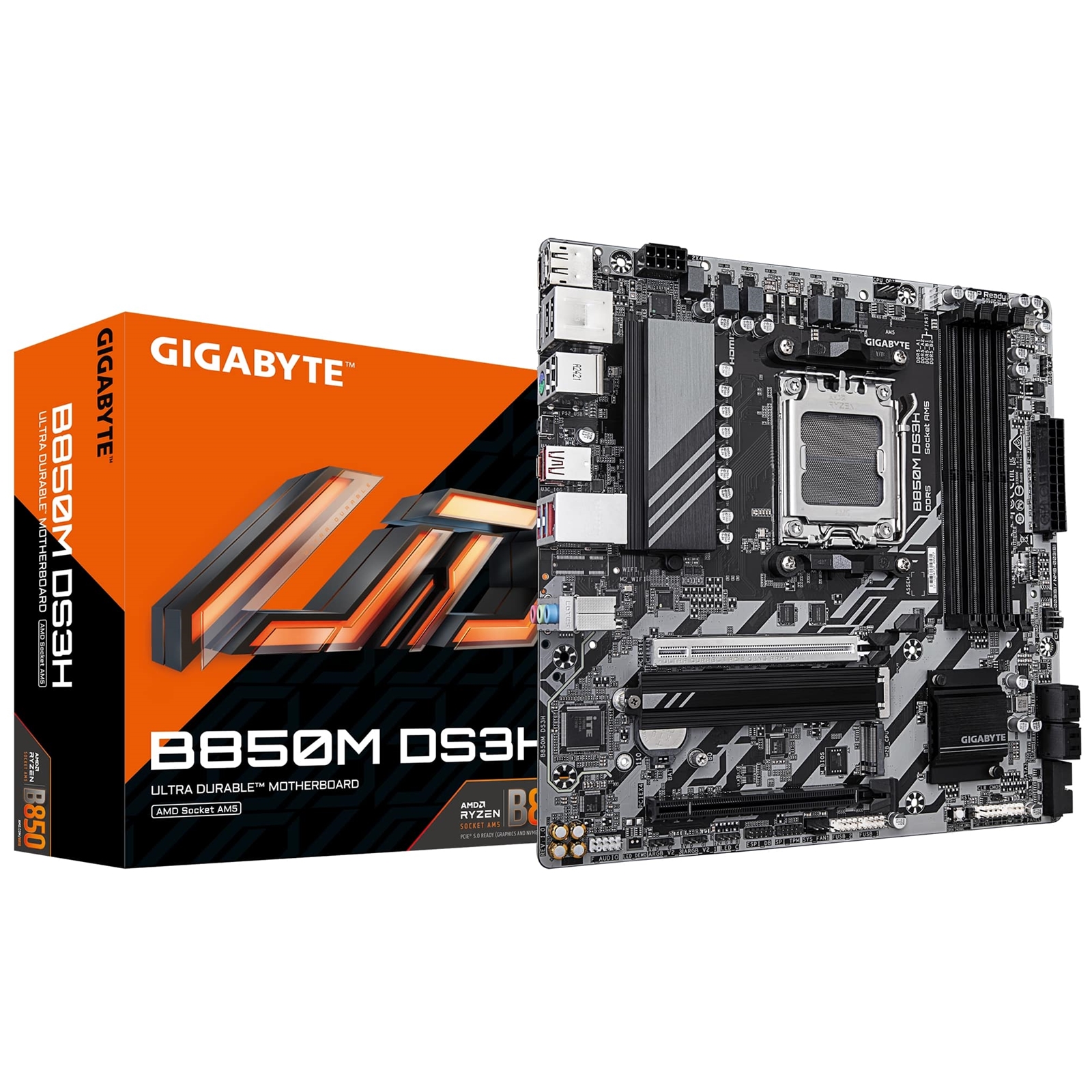 Gigabyte B850M DS3H AMD AM5 Socket Motherboard, Micro-ATX, 4x DDR5 Slots, 2x M.2 Sockets, 2x USB-C Port, 2.5GbE LAN, 2x DisplayPorts / 1x HDMI Port - Image 4
