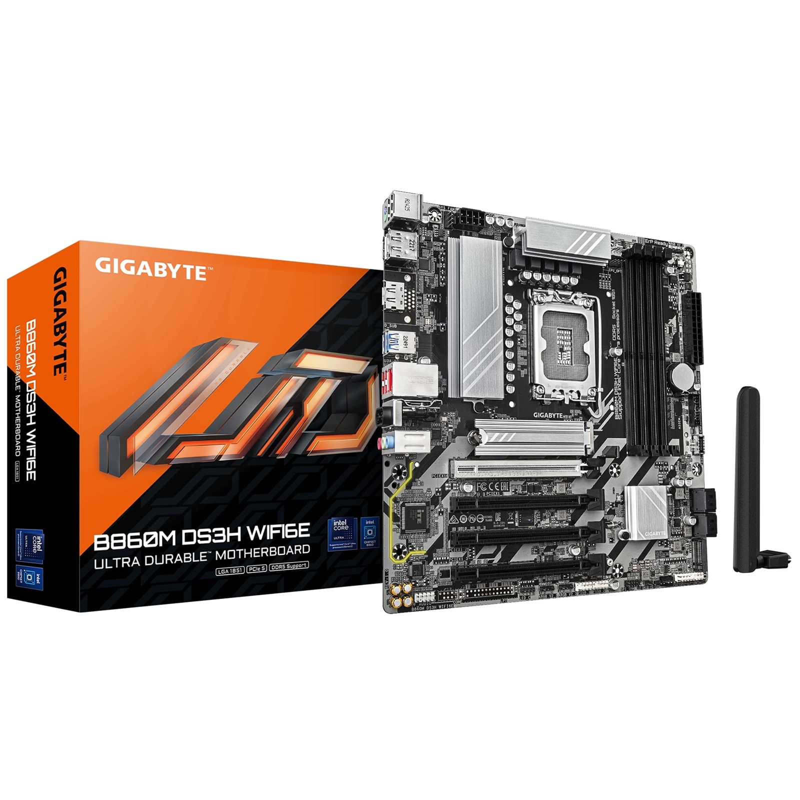 Gigabyte B860M DS3H WIFI6E Intel 1851 Socket Motherboard, Micro-ATX, 4x DDR5 Slots, 2x M.2 Sockets, 1x USB-C Port, 2.5GbE LAN, Wi-Fi 6E, 2x DisplayPorts / 1x HDMI Port - Image 4