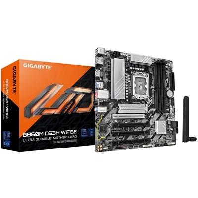Gigabyte B860M DS3H WIFI6E Intel 1851 Socket Motherboard, Micro-ATX, 4x DDR5 Slots, 2x M.2 Sockets, 1x USB-C Port, 2.5GbE LAN, Wi-Fi 6E, 2x DisplayPorts / 1x HDMI Port - Image 3