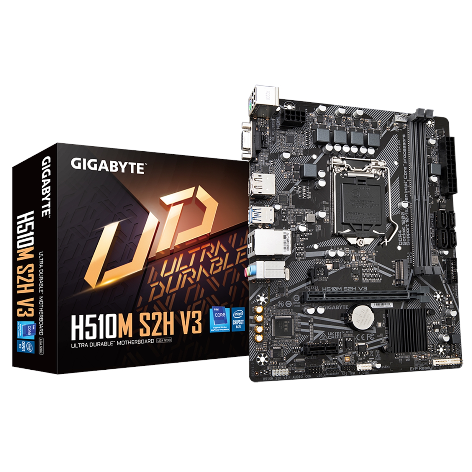 Gigabyte H510M S2H V3 Ultra Durable Intel 1200 Socket Motherboard, Micro-ATX, 2x DDR4 Slots, 1x M.2 Socket, GbE LAN, 1x D-Sub / 1x DisplayPort / 1x HDMI Port - Image 4