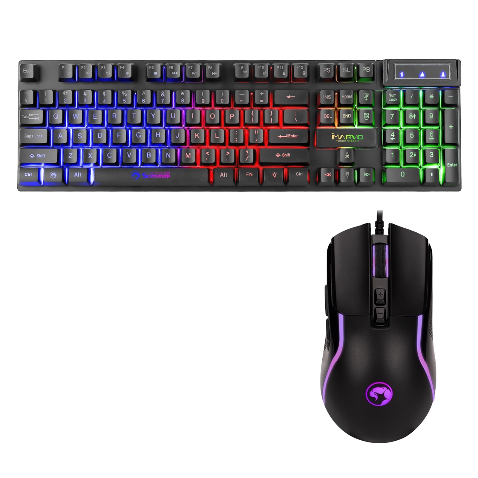 Marvo Scorpion Keyboard and Mouse Bundle featuring Marvo Scorpion K605 3 Colour LED Backlit USB 2.0 Frameless UK Layout Gaming Keyboard & Marvo Scorpion M292 Capo 20 USB RGB Programmable Gaming Mouse - Image 4