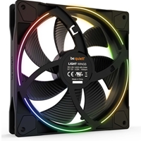 be quiet! Light Wings PWM Addressable RGB Fan Pack, 140mm, 1500RPM, 4-Pin PWM Fan & 3-Pin ARGB Connectors, Black Frame, Black Blades, ARGB Lighting on Front & Rear, Addressable RGB Hub Included - Image 7