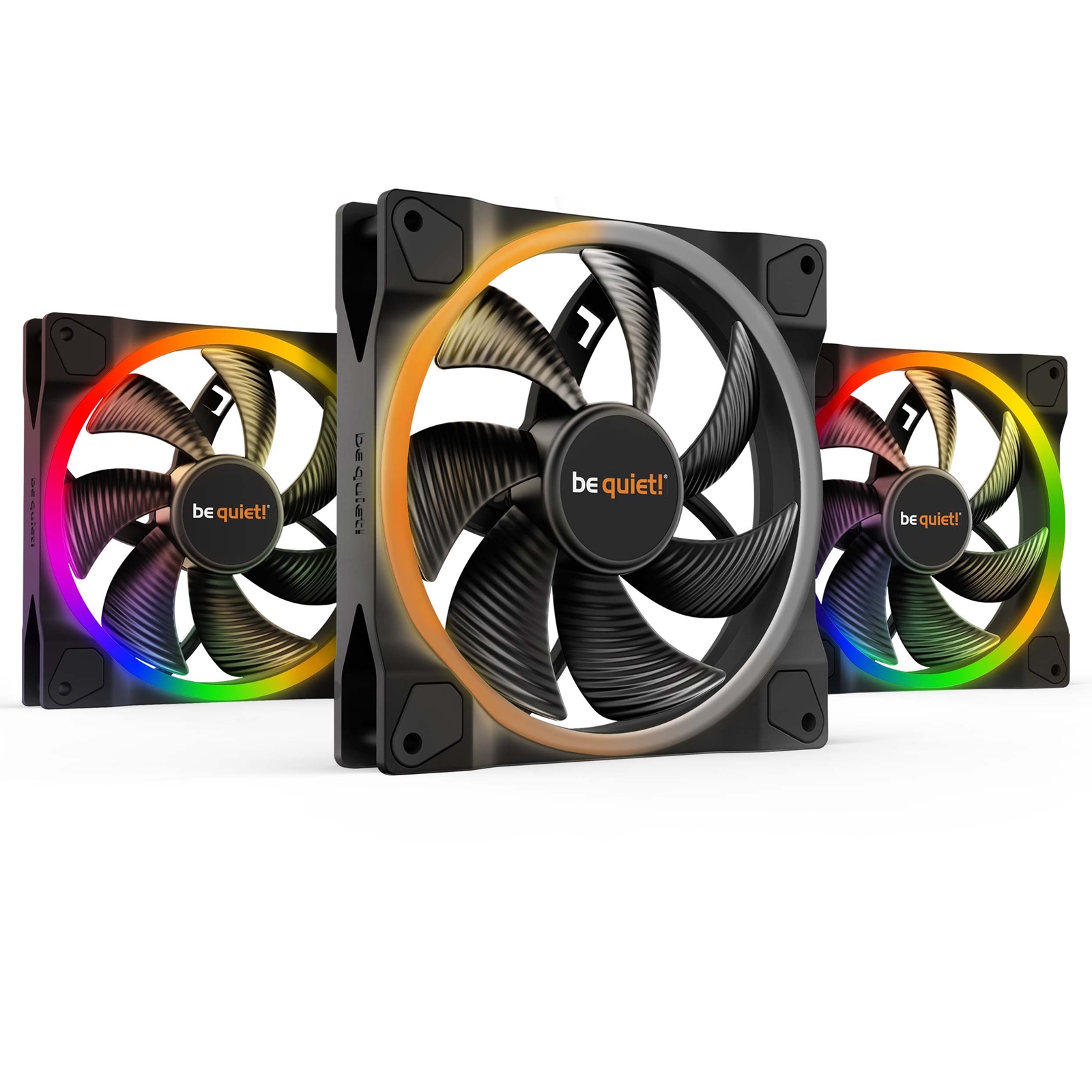 be quiet! Light Wings PWM Addressable RGB Fan Pack, 140mm, 1500RPM, 4-Pin PWM Fan & 3-Pin ARGB Connectors, Black Frame, Black Blades, ARGB Lighting on Front & Rear, Addressable RGB Hub Included - Image 4