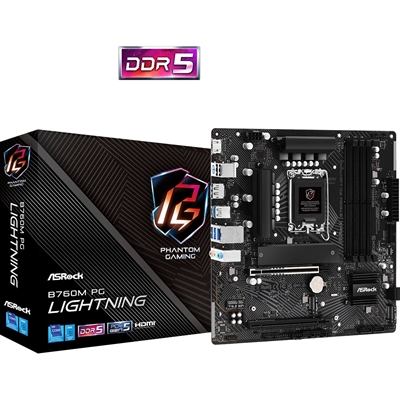 ASRock B760M PG Lightning Intel 1700 Socket Motherboard, Micro-ATX, 4x DDR5 Slots, 4x M.2 Sockets, 1x USB-C Port, 2.5GbE LAN, 1x DisplayPort / 1x HDMI Port - Image 3