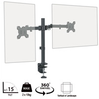 piXL Double Monitor Arm, For Upto 2x 27 inch Monitors, Desk Mounted, VESA dimensions of 75x75mm or 100x100mm, 180 Degrees Swivel, 15 Degrees Tilt, Weight Upto 10kg per screen, Built in Cable Management - Image 2