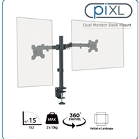 piXL Double Monitor Arm, For Upto 2x 27 inch Monitors, Desk Mounted, VESA dimensions of 75x75mm or 100x100mm, 180 Degrees Swivel, 15 Degrees Tilt, Weight Upto 10kg per screen, Built in Cable Management - Image 9