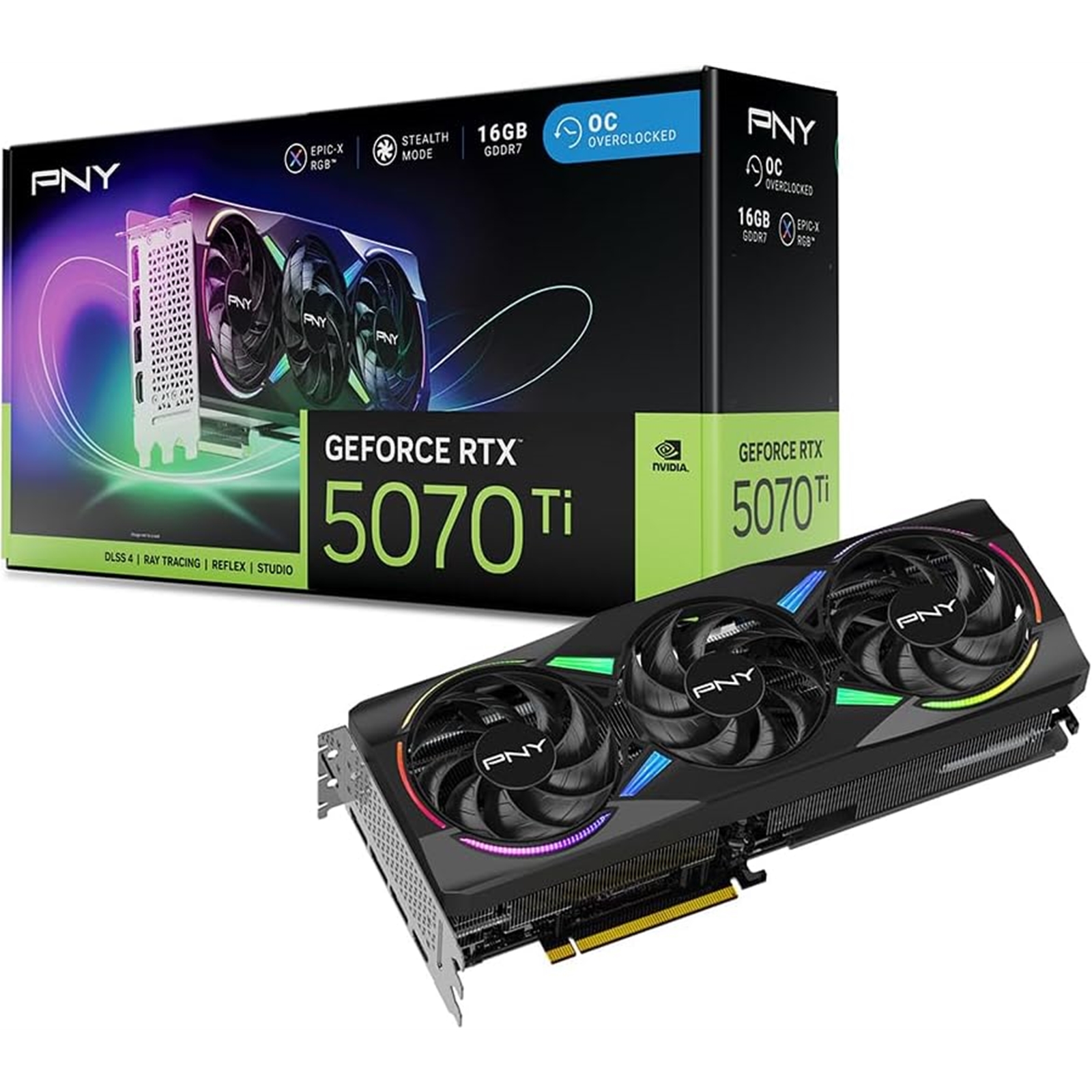 PNY NVIDIA GEFORCE RTX 5070Ti ARGB Epic-X RGB OC16GB, GDDR7 Graphics Card, 8960 Cuda Cores, 2295 MHz Core Clock, Triple Fan, 3 x Display Ports/ 1 x HDMI Port - Image 4