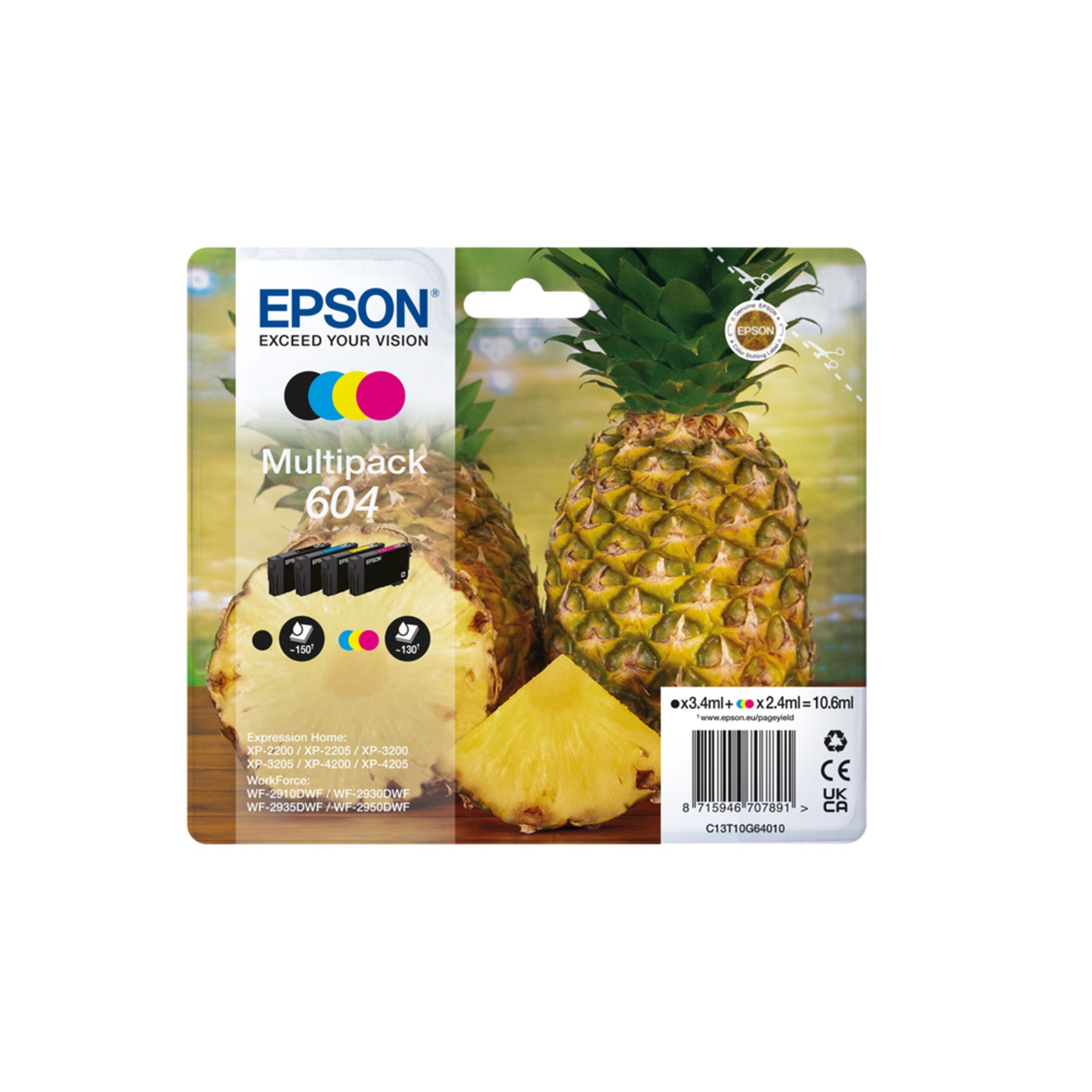 Epson 604 Multipack - Full Set of 4 Ink Cartridges - Pineapple (Original) C13T10G64010 Value Pack CMY (130 Pages) K (150 Pages) - Image 4