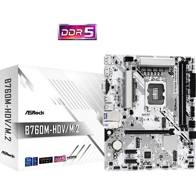 ASRock B760M-HDV/M.2 Intel 1700 Socket Motherboard, Micro-ATX, 2x DDR5 Slots, 3x M.2 Sockets, 1x USB-C Port, 2.5GbE LAN, 1x D-Sub / 1x DisplayPort / 1x HDMI Port - Image 3