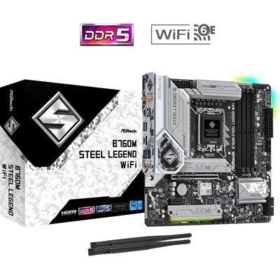 ASRock B760M Steel Legend WiFi Intel 1700 Socket Motherboard, Micro-ATX, 4x DDR5 Slots, 4x M.2 Sockets, 2x USB-C Port, Fitted I/O Shield, 2.5GbE LAN, Wi-Fi 6E, 1x DisplayPort / 1x HDMI Port - Image 3