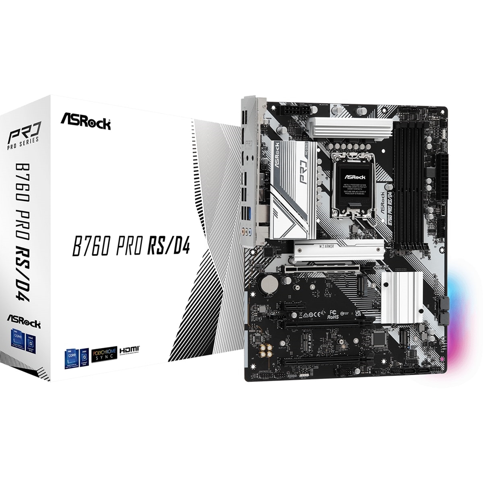ASRock B760 Pro RS/D4 Intel 1700 Socket Motherboard, ATX, 4x DDR4 Slots, 4x M.2 Sockets, 2x USB-C Port, Fitted I/O Shield, 2.5GbE LAN, 1x DisplayPort / 1x HDMI Port - Image 4