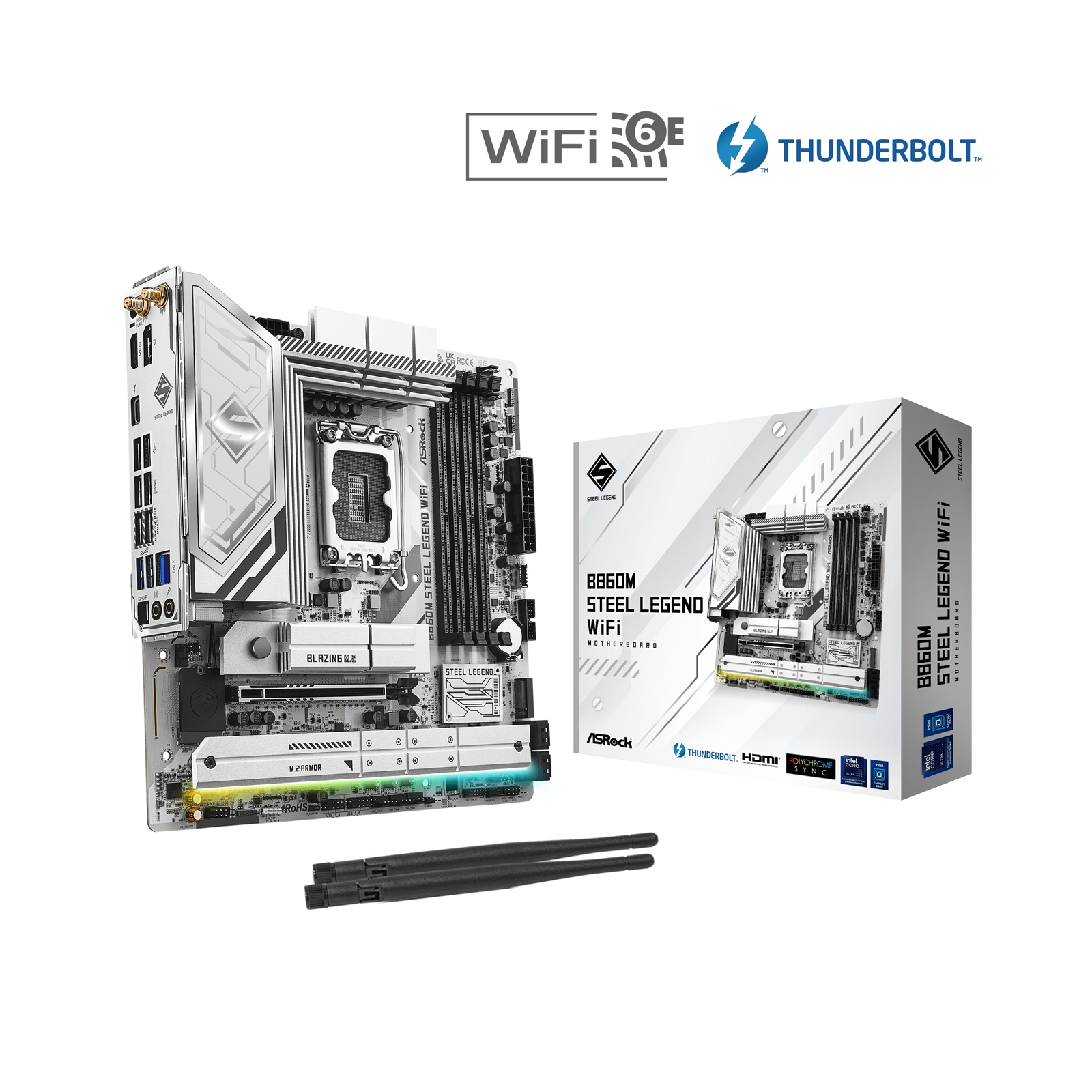 ASRock B860M Steel Legend WiFi Intel 1851 Socket Motherboard, Micro-ATX, 4x DDR5 Slots, 4x M.2 Sockets, 2x USB-C Port, Fitted I/O Shield, 2.5GbE LAN, Wi-Fi 6E, 1x DisplayPort / 1x HDMI / 1x USB-C (USB4) - Image 4