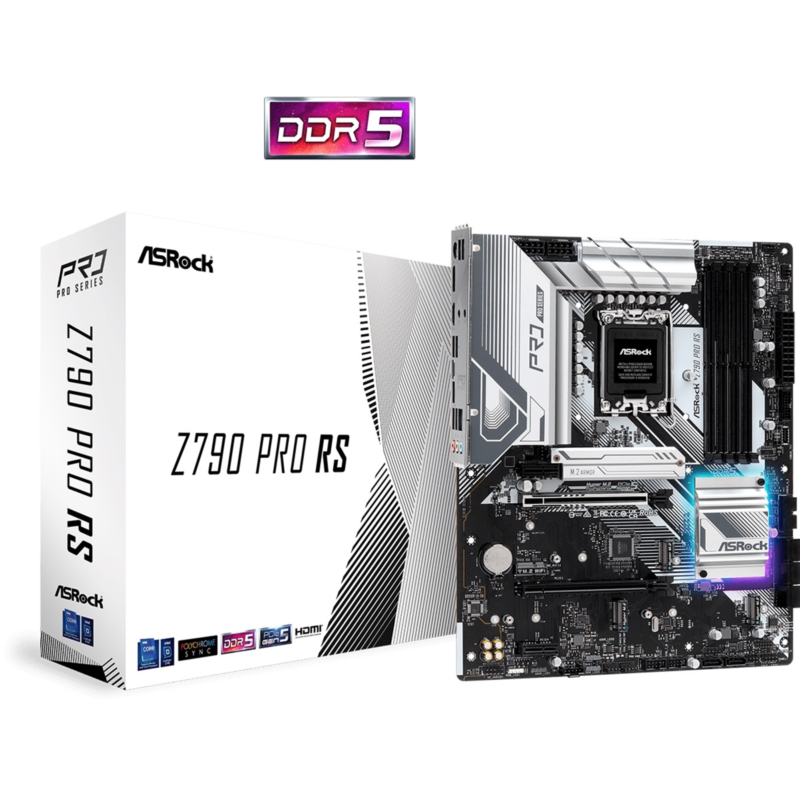 ASRock Z790 Pro RS Intel 1700 Socket Motherboard, ATX, 4x DDR5 Slots, 5x M.2 Sockets, 2x USB-C Port, Fitted I/O Shield, 2.5GbE LAN, 1x DisplayPort / 1x HDMI Port - Image 4
