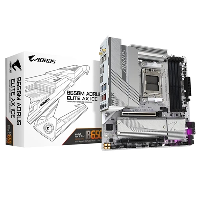 Gigabyte B650M AORUS ELITE AX ICE AMD AM5 Socket Motherboard, Micro-ATX, 4x DDR5 Slots, 2x M.2 Sockets, 2x USB-C Port, Fitted I/O Shield, 2.5GbE LAN, Wi-Fi 6E, 1x DisplayPort / 1x HDMI Port - Image 3