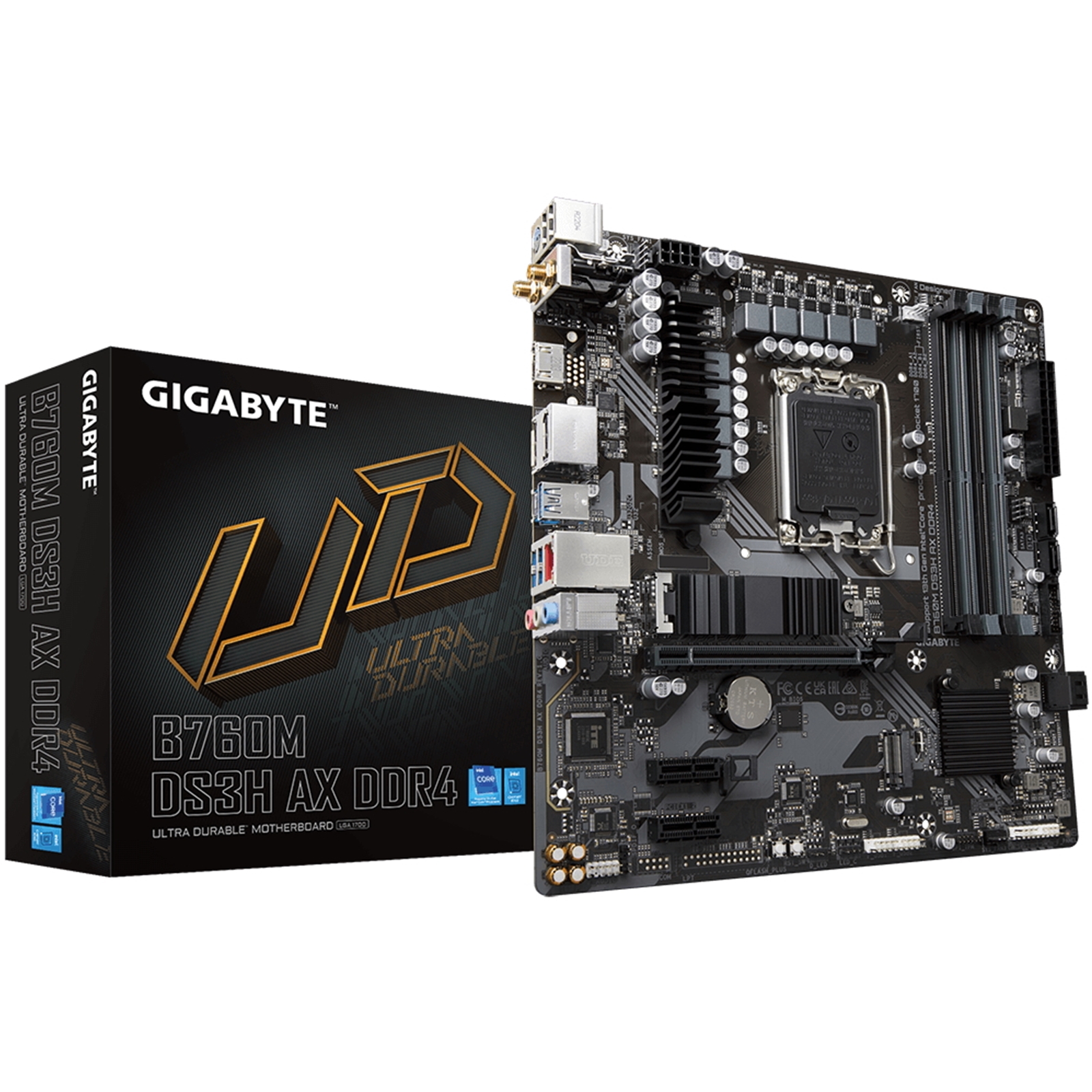 Gigabyte B760M DS3H AX DDR4 Ultra Durable Intel 1700 Socket Motherboard, Micro-ATX, 4x DDR4 Slots, 2x M.2 Sockets, 1x USB-C Port, 2.5GbE LAN, Wi-Fi 6E, 1x D-Sub / 1x DisplayPort / 1x HDMI Port - Image 4