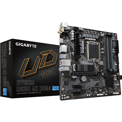 Gigabyte B760M DS3H AX DDR4 Ultra Durable Intel 1700 Socket Motherboard, Micro-ATX, 4x DDR4 Slots, 2x M.2 Sockets, 1x USB-C Port, 2.5GbE LAN, Wi-Fi 6E, 1x D-Sub / 1x DisplayPort / 1x HDMI Port - Image 3