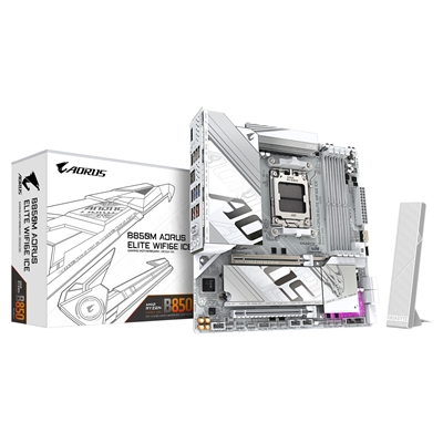 Gigabyte B850M AORUS ELITE WIFI6E ICE AMD AM5 Socket Motherboard, Micro-ATX, 4x DDR5 Slots, 2x M.2 Sockets, 2x USB-C Port, Fitted I/O Shield, 2.5GbE LAN, Wi-Fi 6E, 1x DisplayPort / 1x HDMI Port - Image 3
