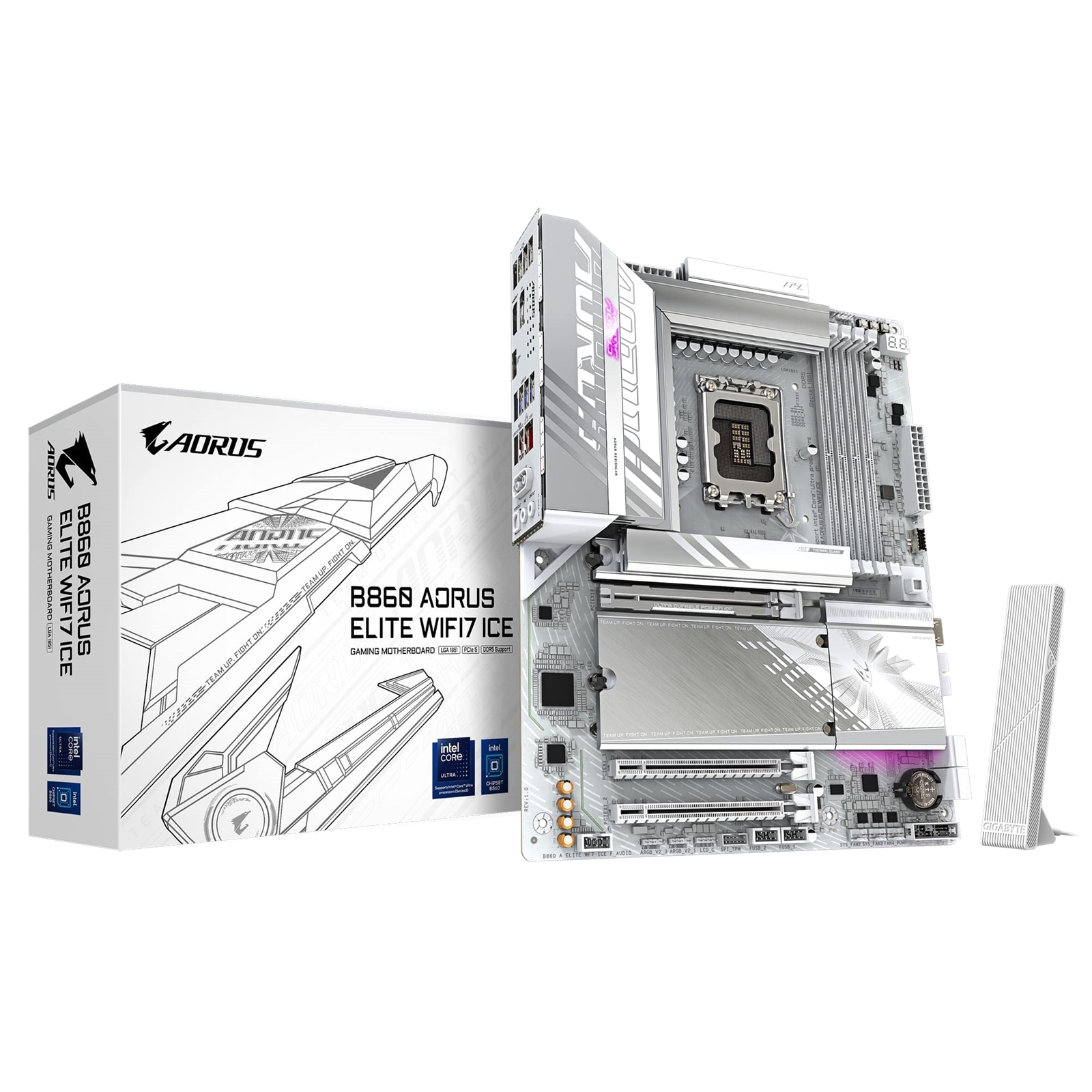 Gigabyte B860 AORUS ELITE WIFI7 ICE Intel 1851 Socket Motherboard, ATX, 4x DDR5 Slots, 3x M.2 Sockets, 2x USB-C Port, Fitted I/O Shield, 2.5GbE LAN, Wi-Fi 7, 1x DisplayPort / 2x HDMI / 1x USB-C (USB4) - Image 4