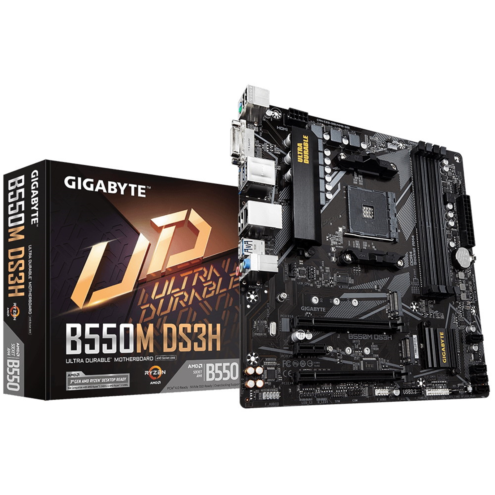 Gigabyte B550M DS3H Ultra Durable AMD AM4 Socket Motherboard, Micro-ATX, 4x DDR4 Slots, 2x M.2 Sockets, GbE LAN, 1x DVI-D / 1x DisplayPort / 1x HDMI Port - Image 4