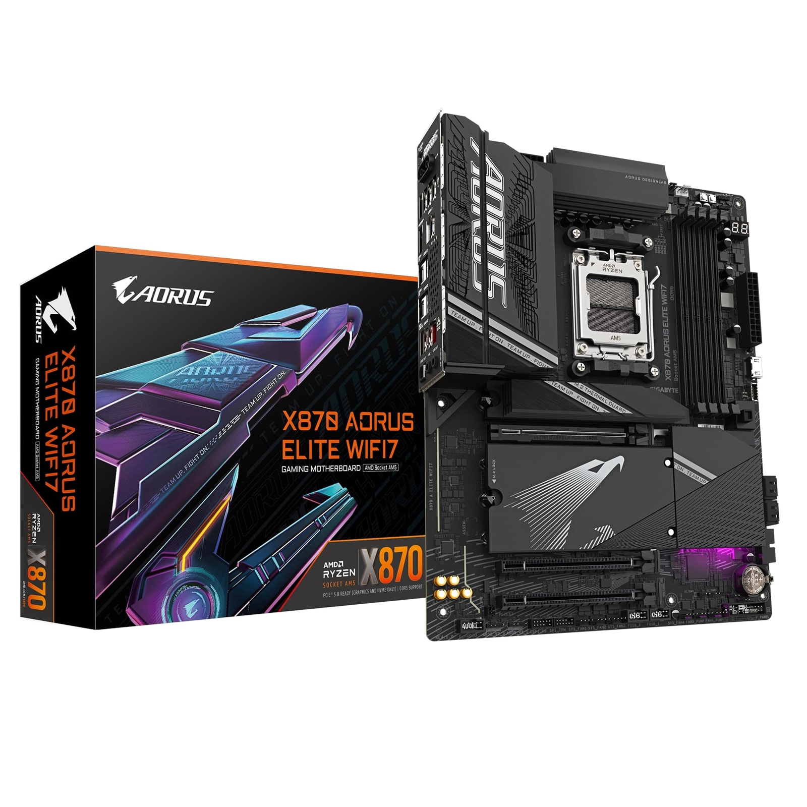 Gigabyte X870 AORUS ELITE WIFI7 AMD AM5 Socket Motherboard, ATX, 4x DDR5 Slots, 3x M.2 Sockets, 3x USB-C Port, Fitted I/O Shield, 2.5GbE LAN, Wi-Fi 7, 2x HDMI Port / 2x USB-C (USB4) - Image 4